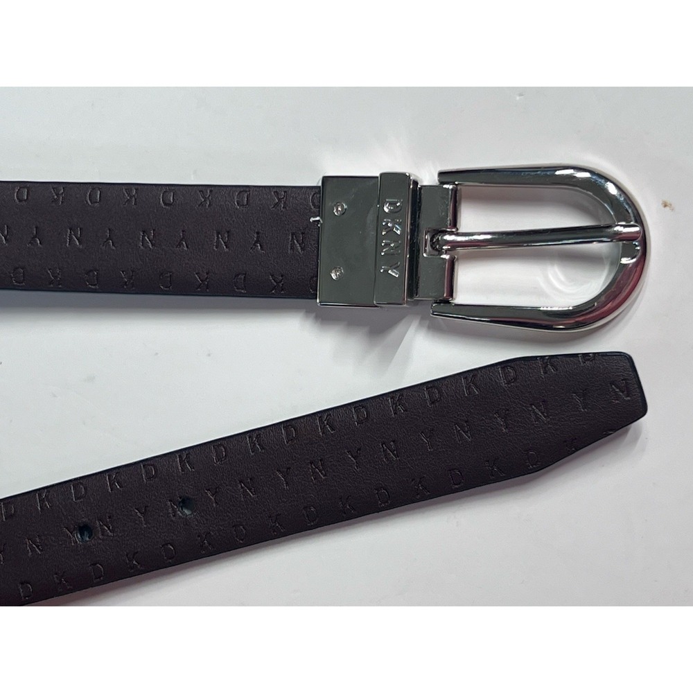 DKNY Womens Belt Size L BROWN / BLACK  Reversible W SILVER BUCKLE‎ See Pics